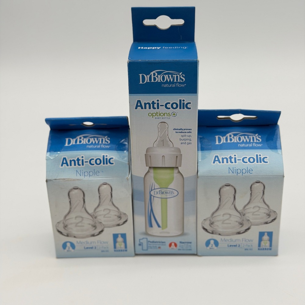 Dr Browns Natural Flow Anti-Colic Options+ 4oz Narrow Bottle & Level 2 Nipples